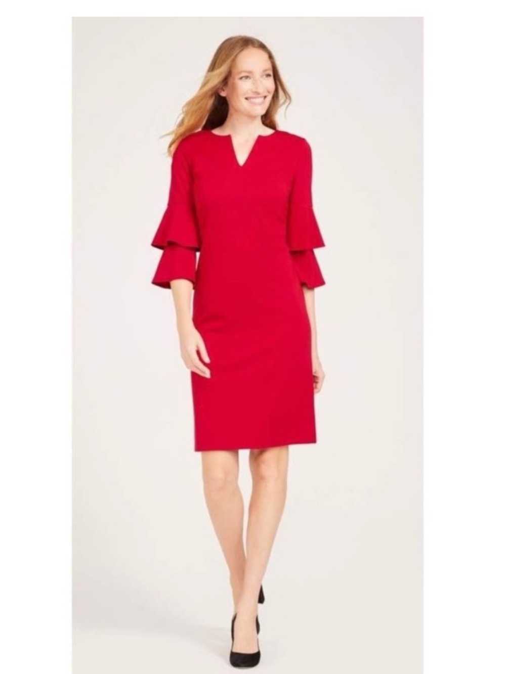 J. Mclaughlin Letty Red Dress Bell Sleeve Slit Neck Ponte
Knit Sz S Stretch 24